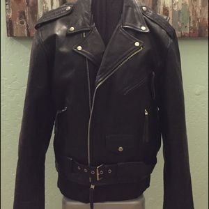 Never worn black leather punk motorcycle jacket